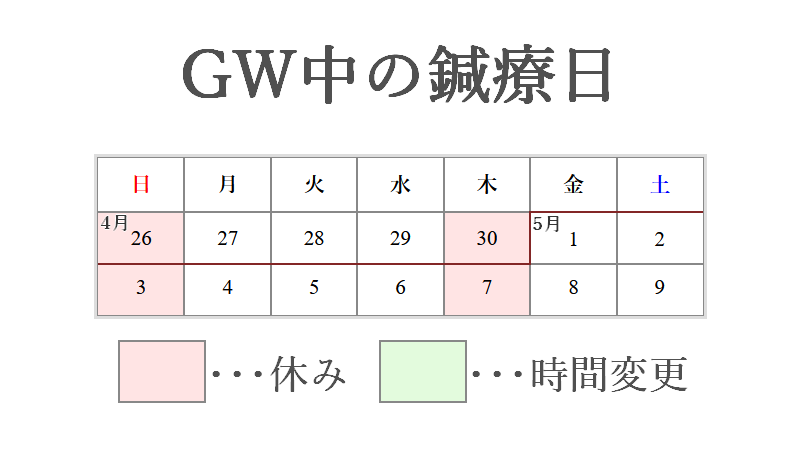 ゴールデンウィーク中の鍼療日